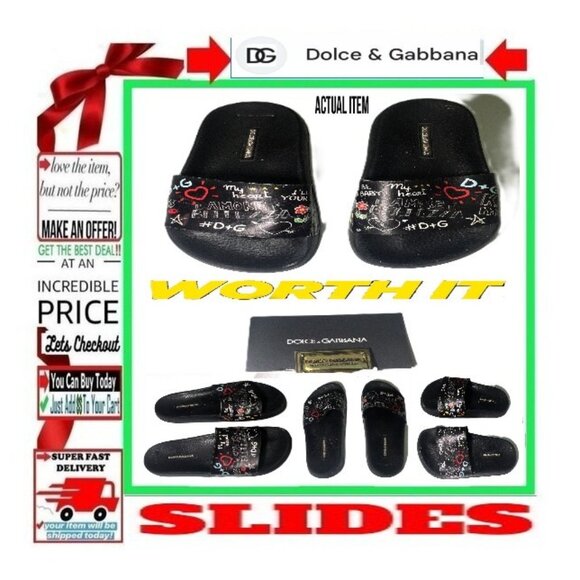 🛑DOLCE & GABBANA Designer ➕ SLIDES My Heart SANDALS Graffiti SHOES 💸BUY NOW‼️ - Picture 3 of 16
